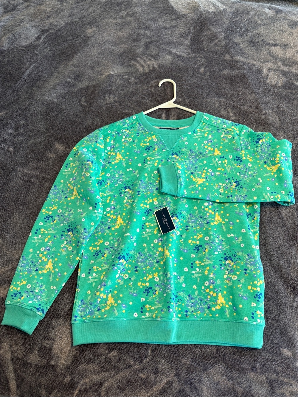 Karen Scott Green Floral Crewneck Sweatshirt